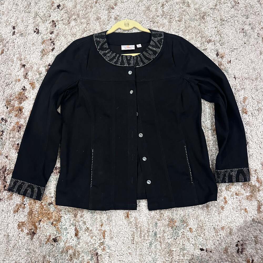Quacker Factory Black Rhinestone Embellished Denim Jacket